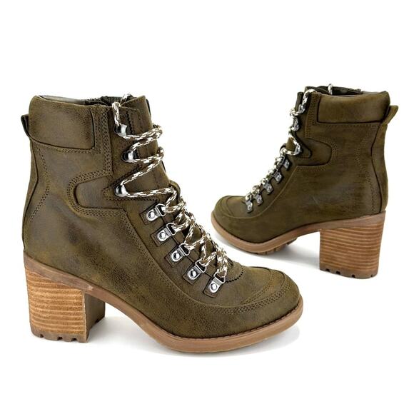 Carlos Santana Ardent Green Ankle Boot Sz 10 Faux Leather Block Heel Zip Closure - Picture 12 of 15